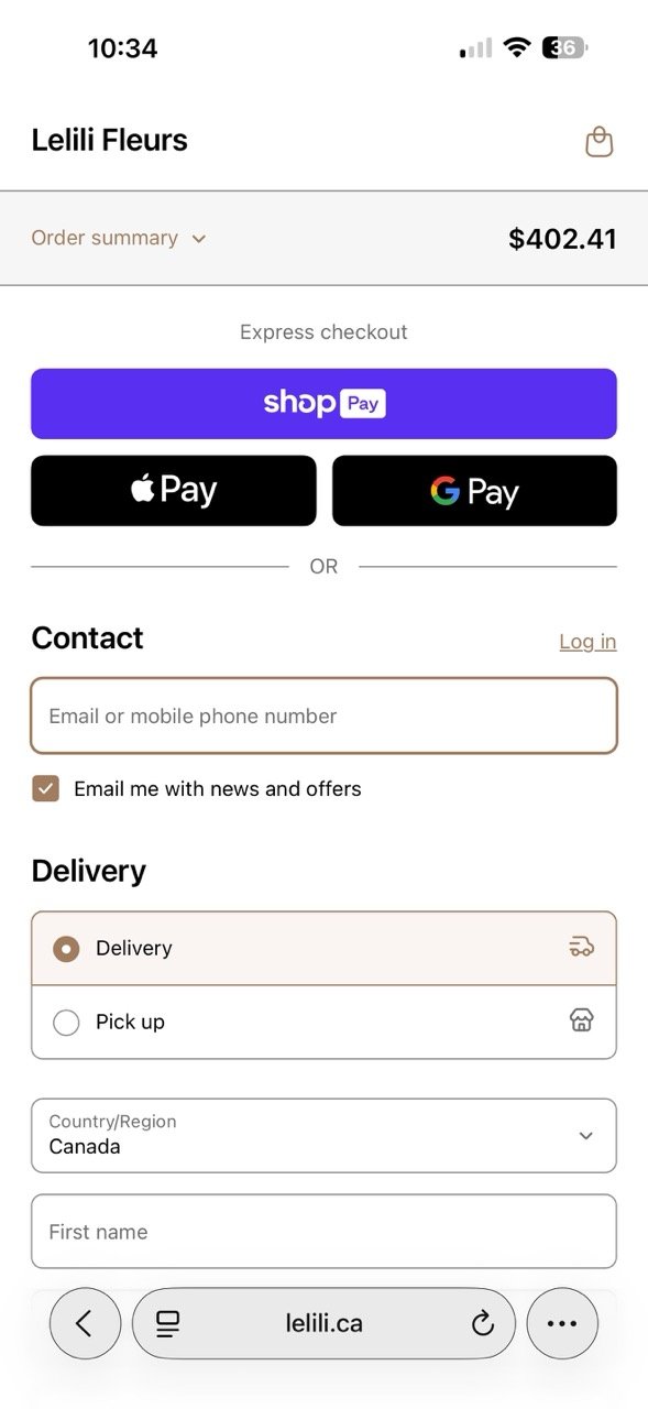 Page de caisse sur mobile
